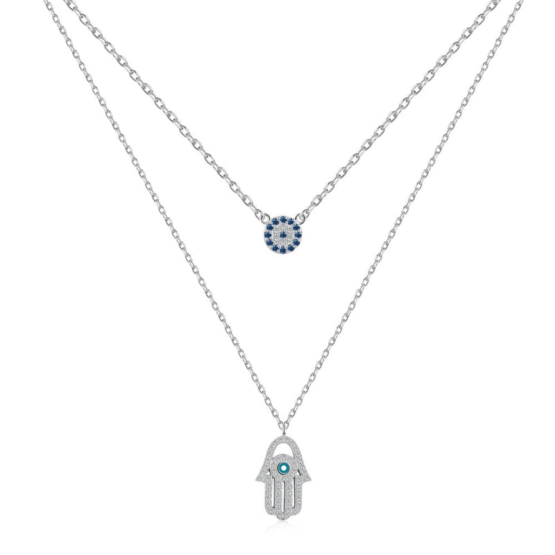 Nazar & Hamsa Necklace - Sterling Silver