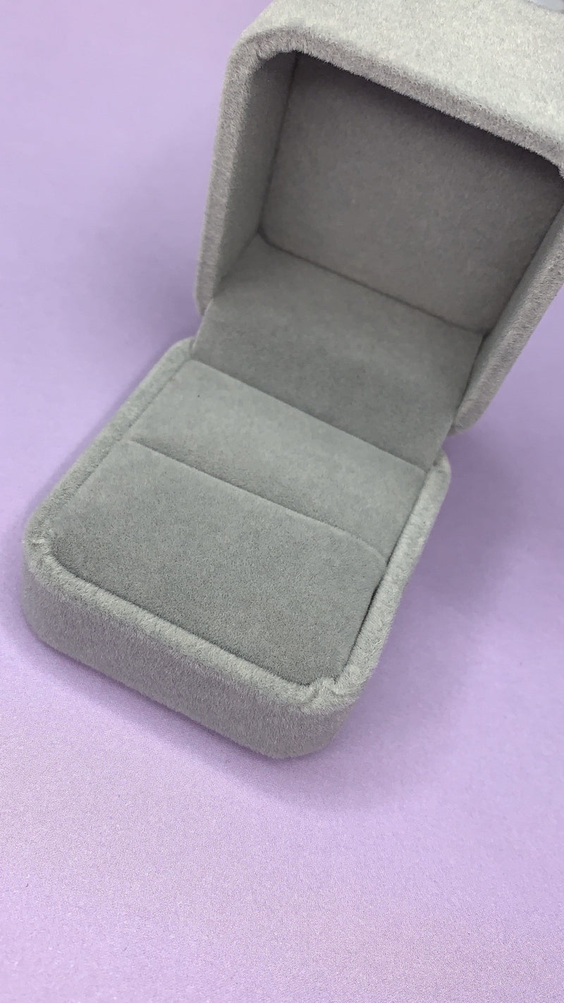 Grey Plush Velvet Ring Box