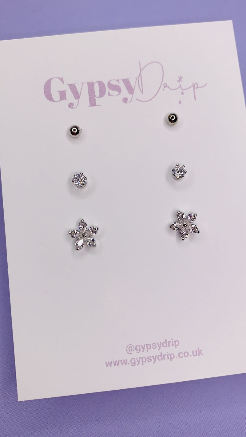 Crystal Flower Stud Set