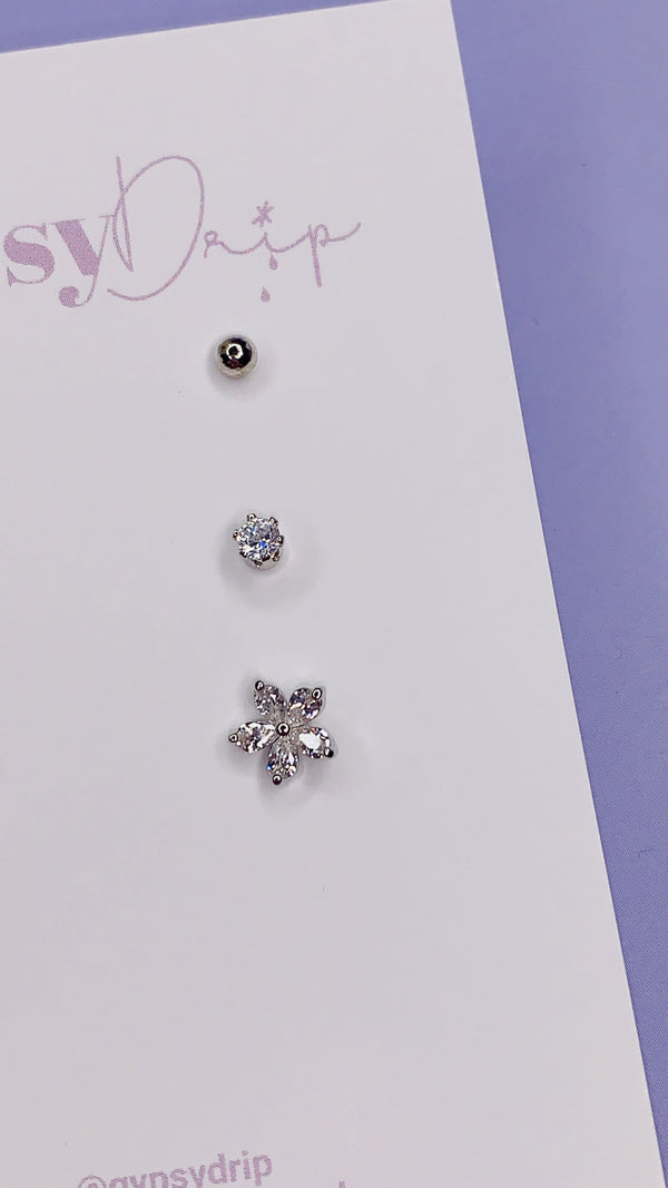 Crystal Flower Stud Set