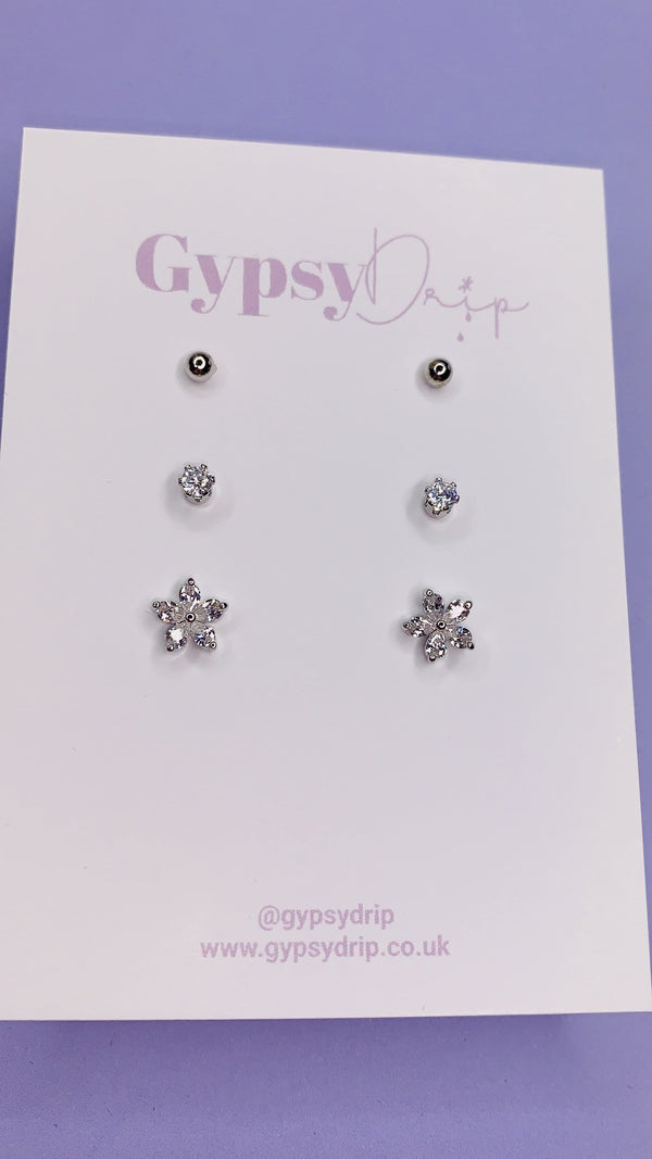 Crystal Flower Stud Set