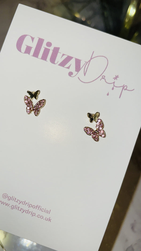 Dainty Butterfly Studs Pink