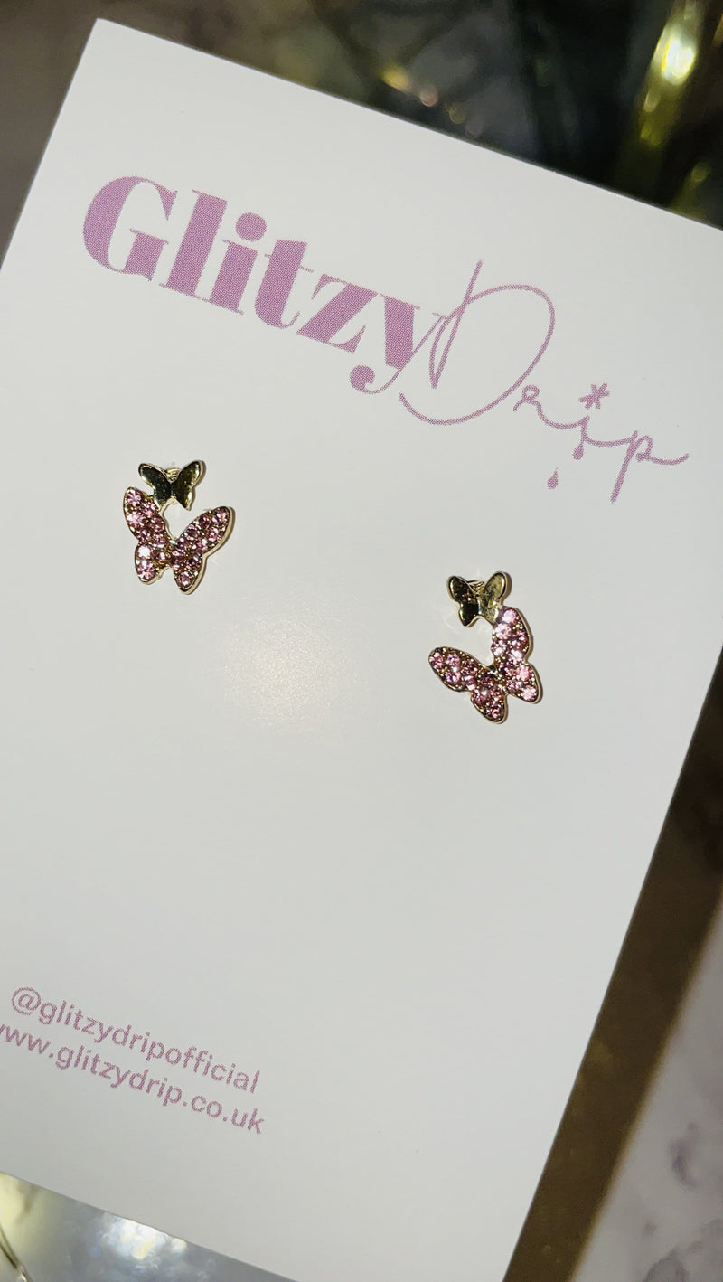 Dainty Butterfly Studs Pink
